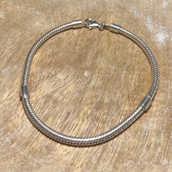 Charm Snake Chain 925 Sterling Silver Italy Bracelet - Picture 2 of 10
